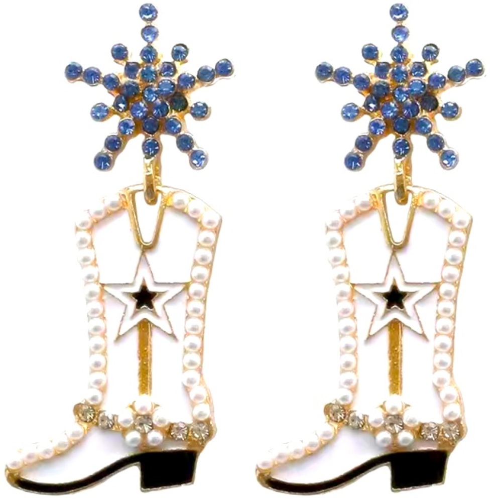 Cubic Zirconia Pearl Cowboy Boot Earrings